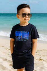 Black Armani Exchange Cityscape Print Co-ord Set for Kids | T-Shirt & Shorts | Stylish Summer Outfit
