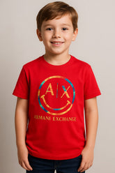Smiley A|X Logo Printed Red T-Shirt for Kids | Vibrant Cotton Tee for Boys & Girls