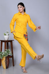 Yellow Sequence Embroidered Cotton Schiffli Co-Ord Set