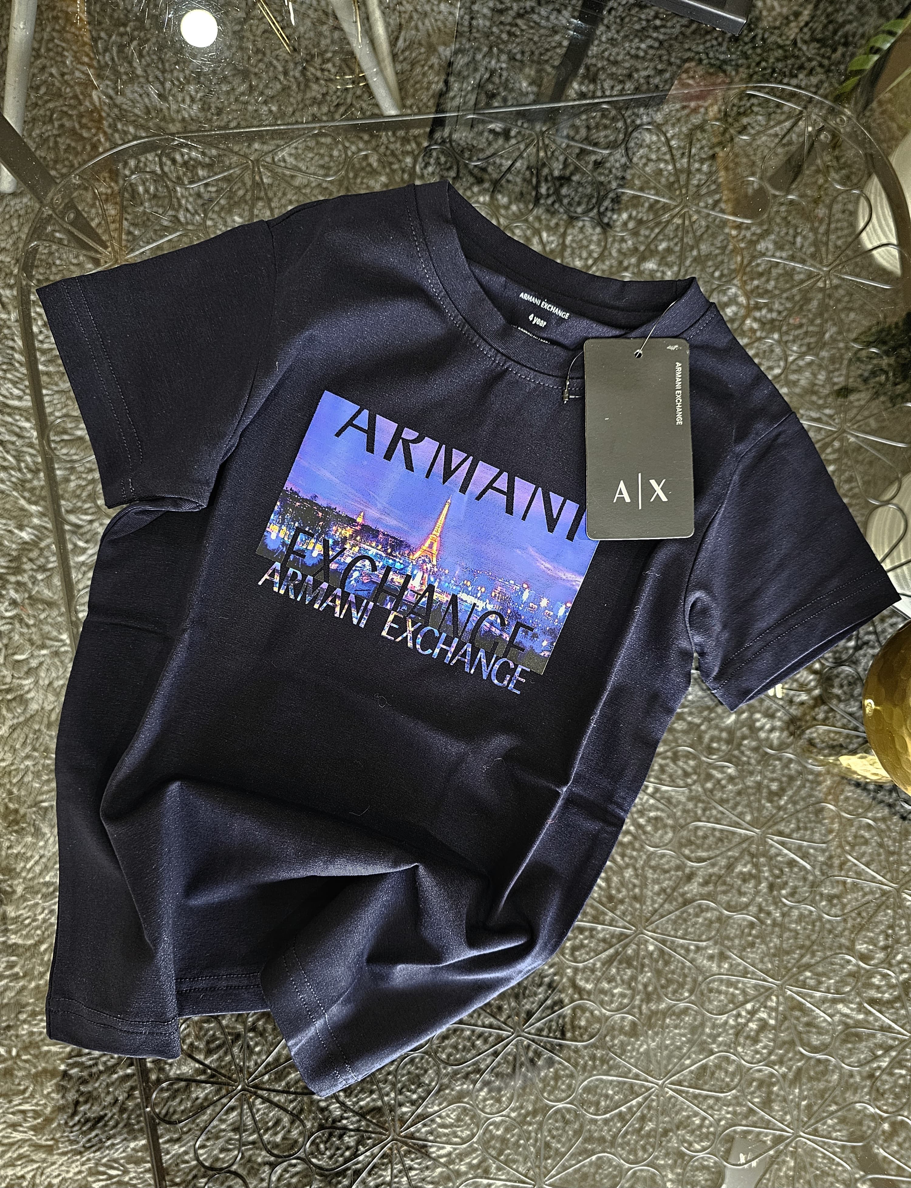 Black Armani Exchange Cityscape Print Co-ord Set for Kids | T-Shirt & Shorts | Stylish Summer Outfit