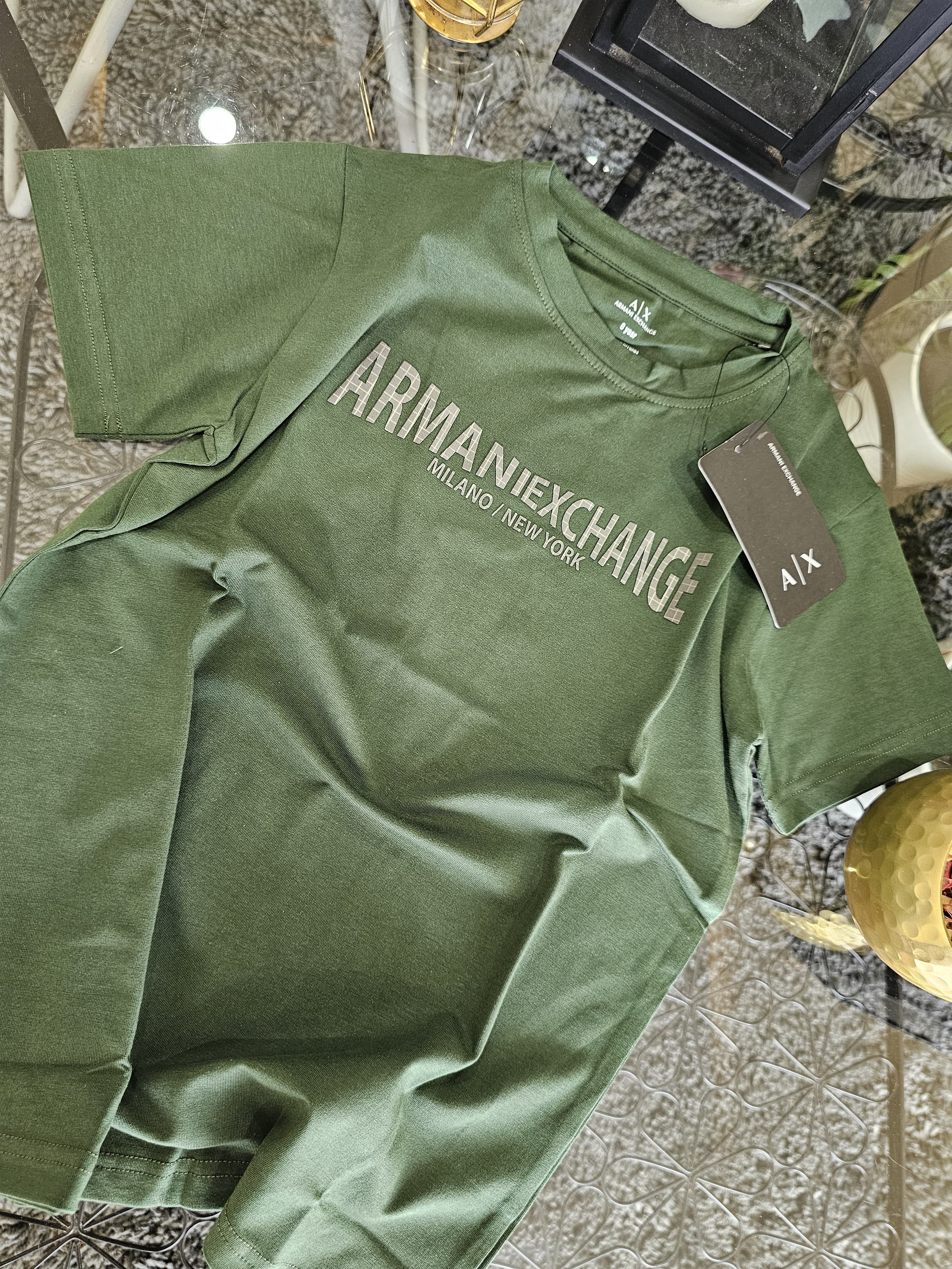 Olive Green Armani Exchange Style Co-ord Set for Kids | T-Shirt & Shorts | Premium Cotton Outfit