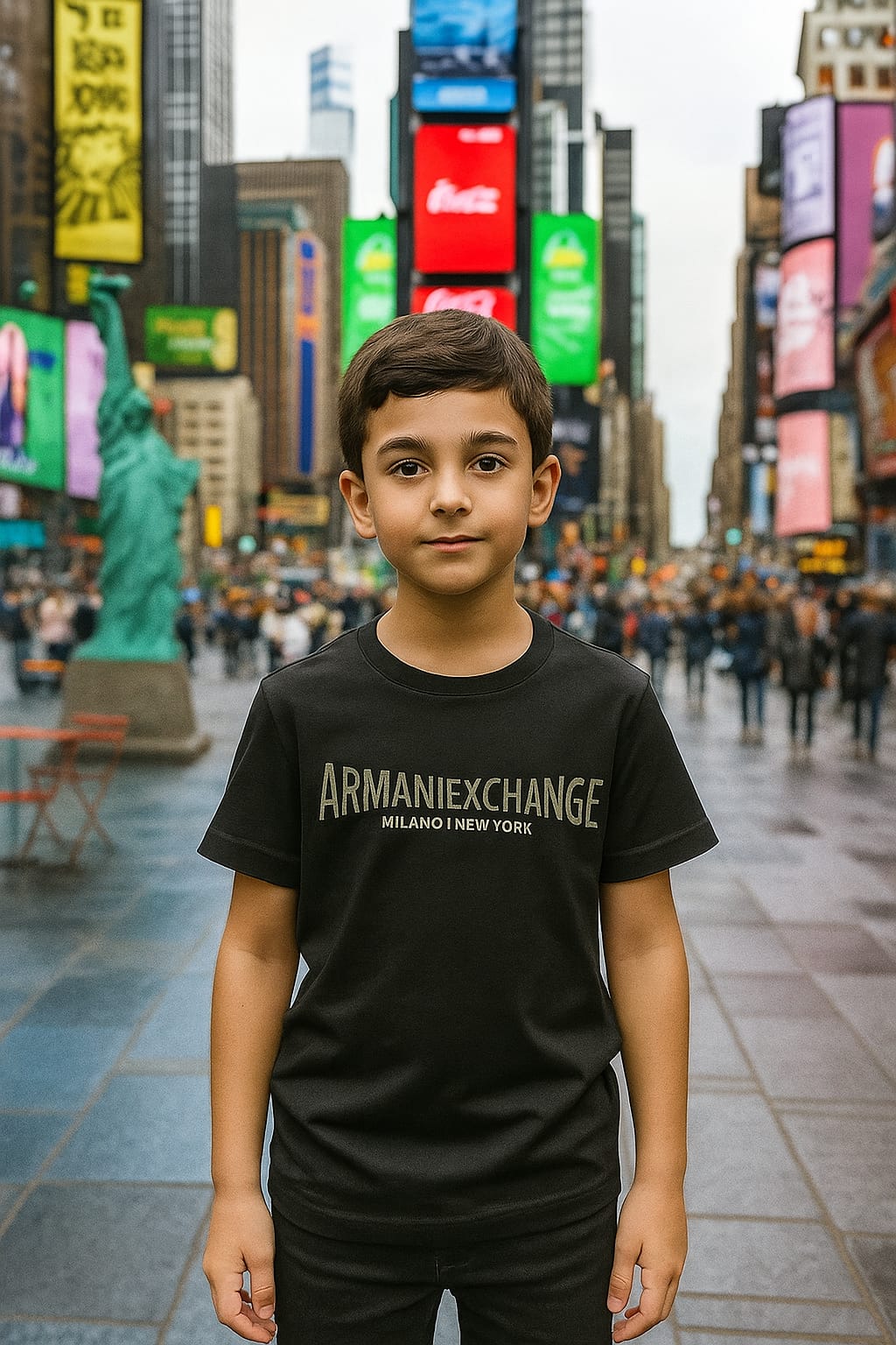 Classic Black Armani Exchange Style Kids T-Shirt | Milano New York Print | Unisex Cotton Tee