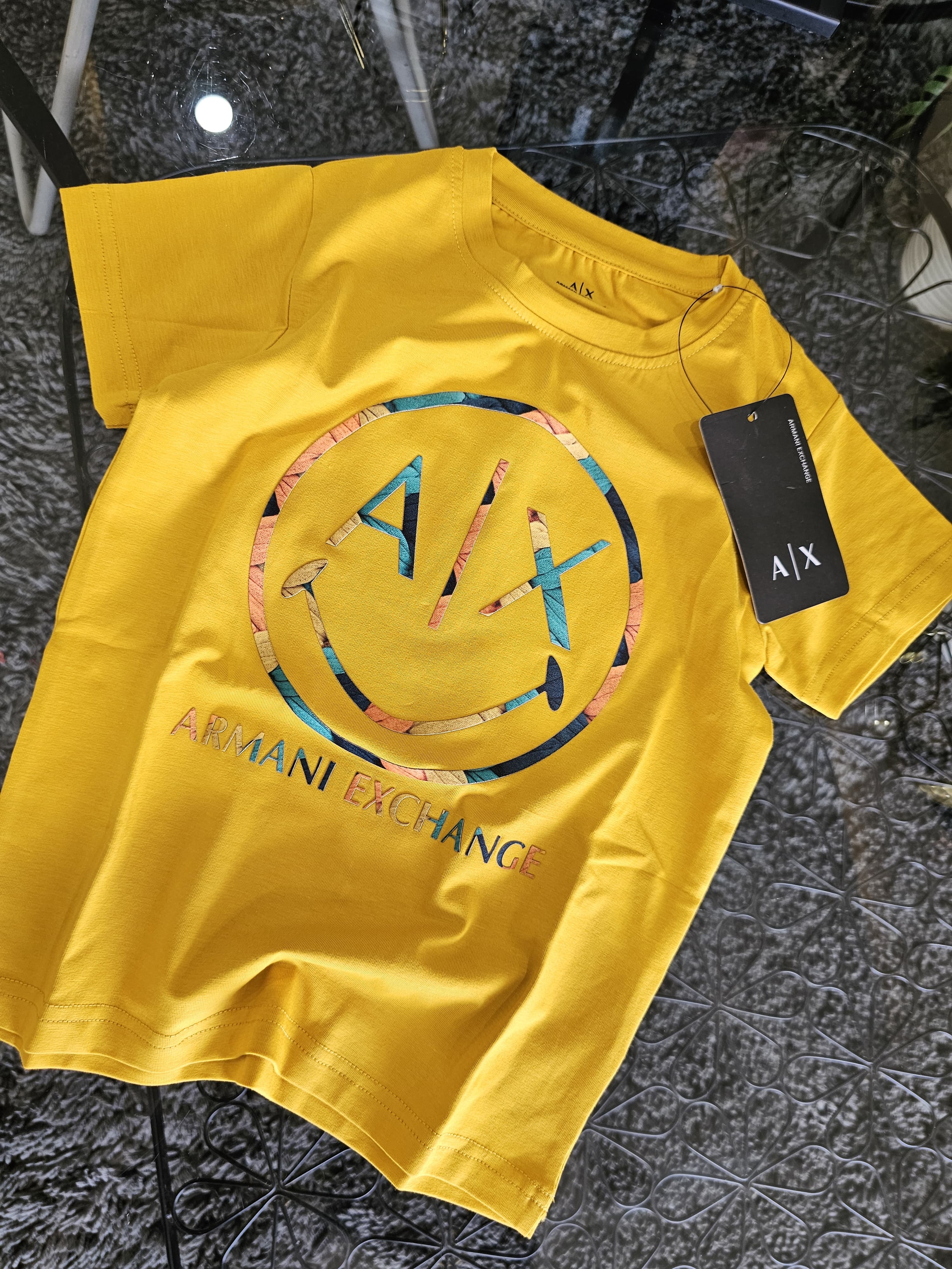 Bright Yellow A|X Smiley Print Kids T-Shirt | Multicolor Logo | Unisex Cotton Tee