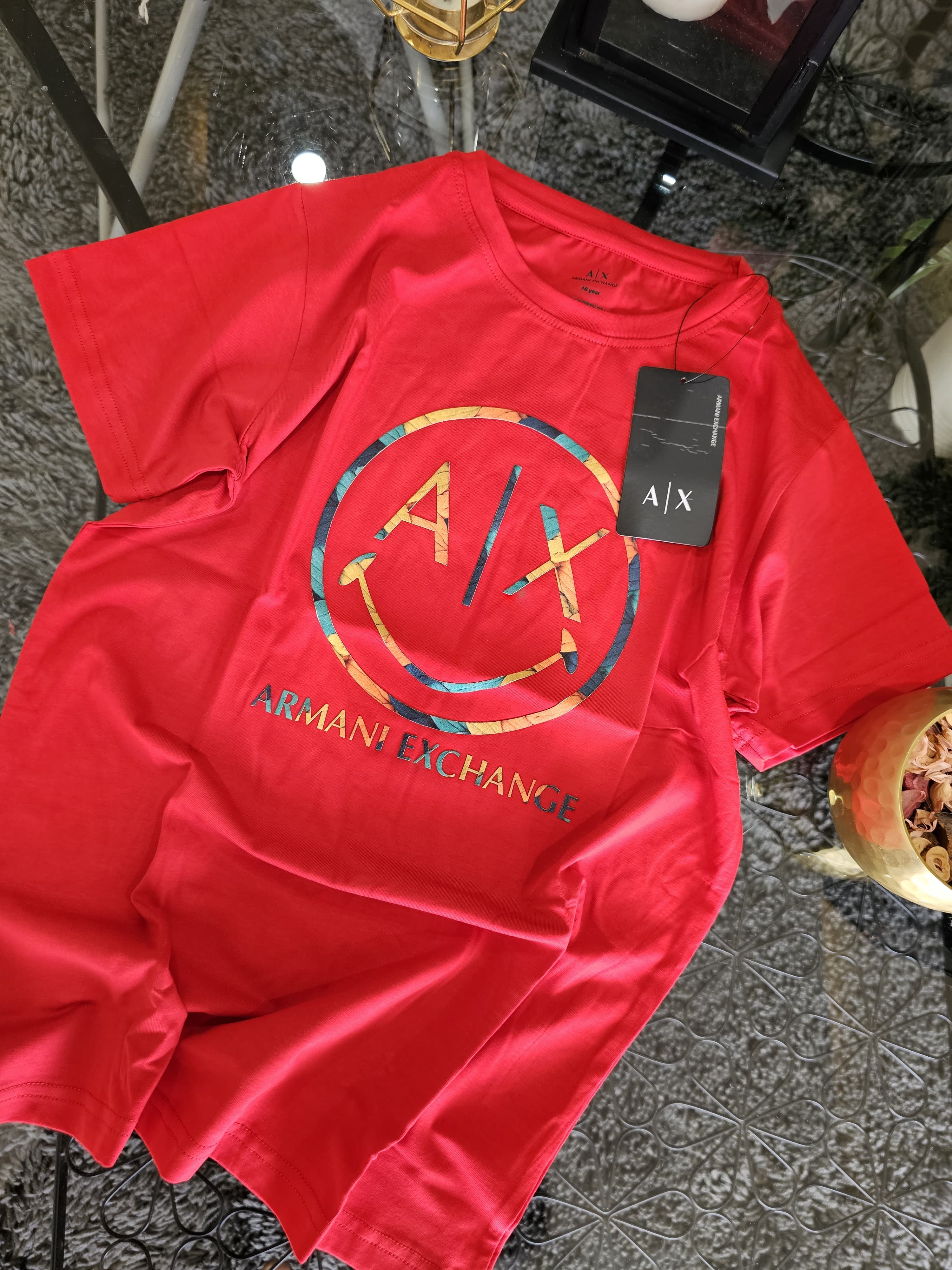 Smiley A|X Logo Printed Red T-Shirt for Kids | Vibrant Cotton Tee for Boys & Girls