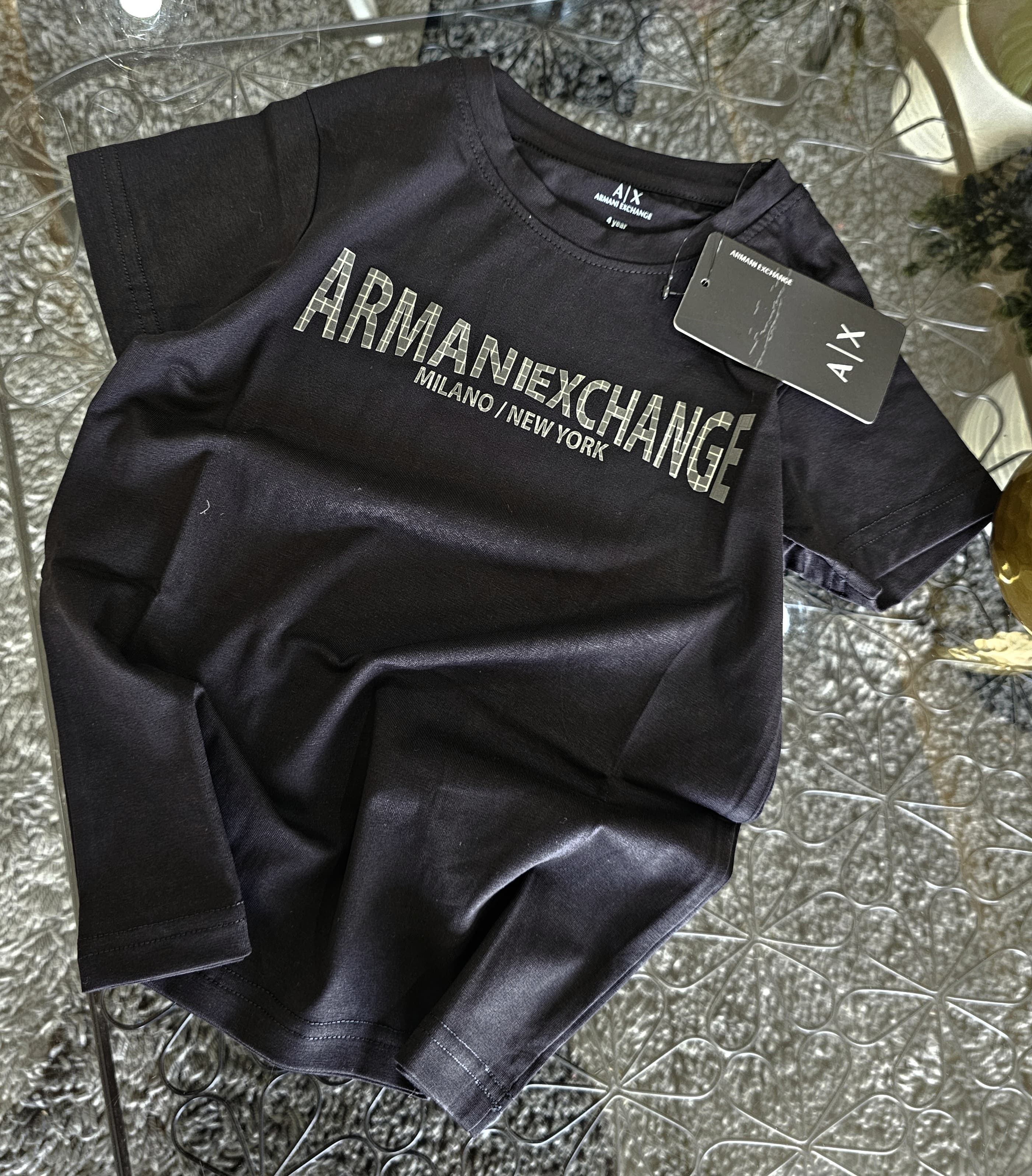 Classic Black Armani Exchange Style Kids T-Shirt | Milano New York Print | Unisex Cotton Tee