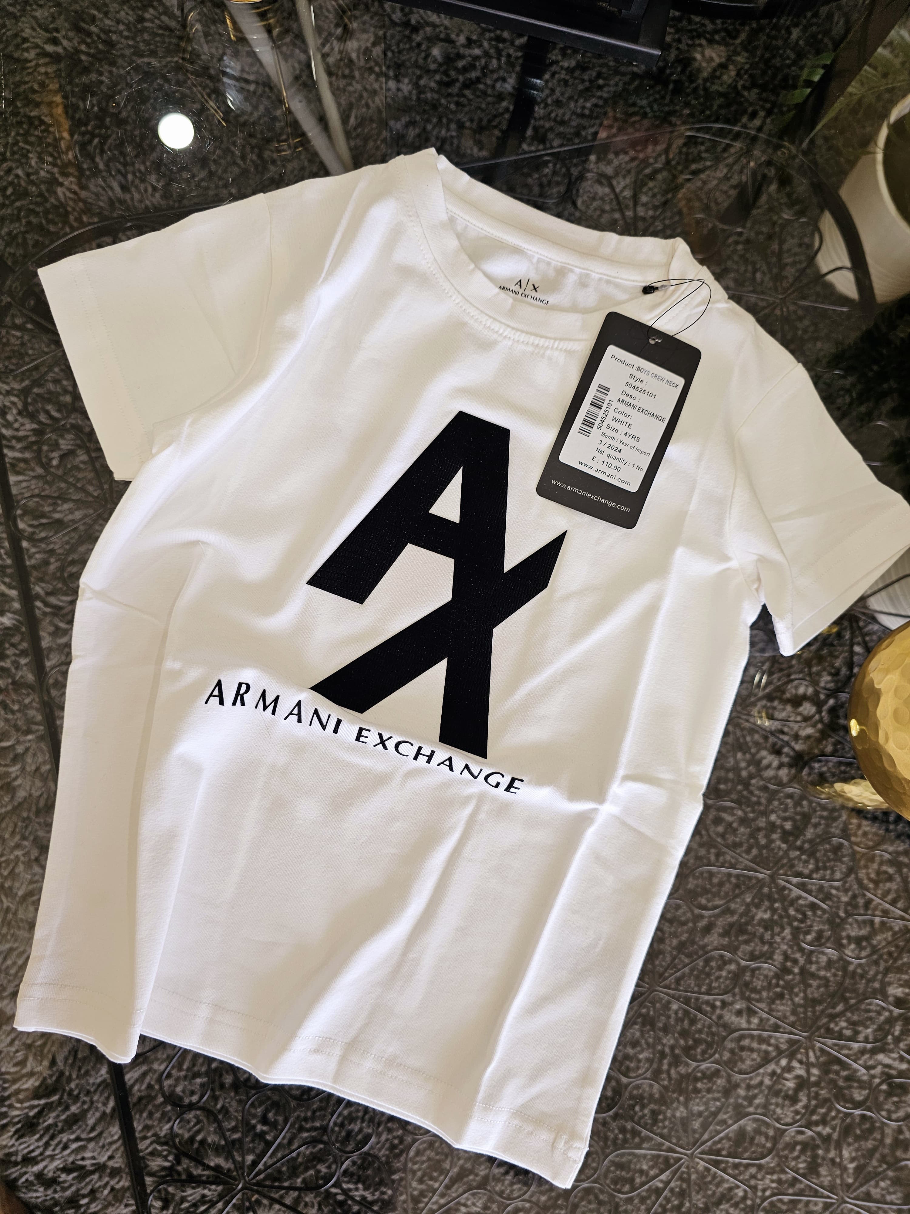 AX Logo Printed Kids White Cotton T-Shirt | Casual Summer Wear for Boys & Girls