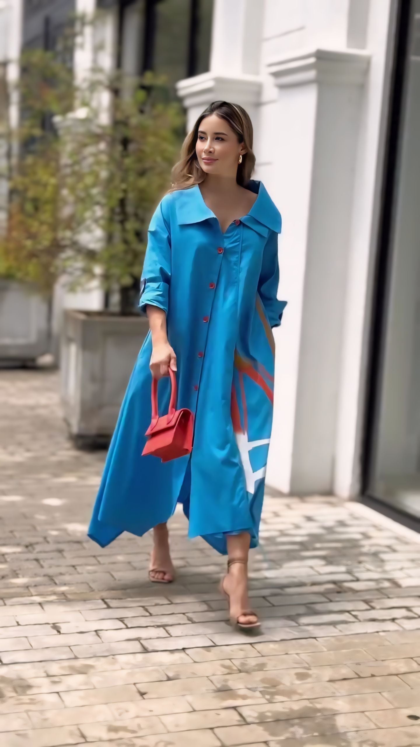 Vibrant Blue Artistic Maxi Shirt Dress