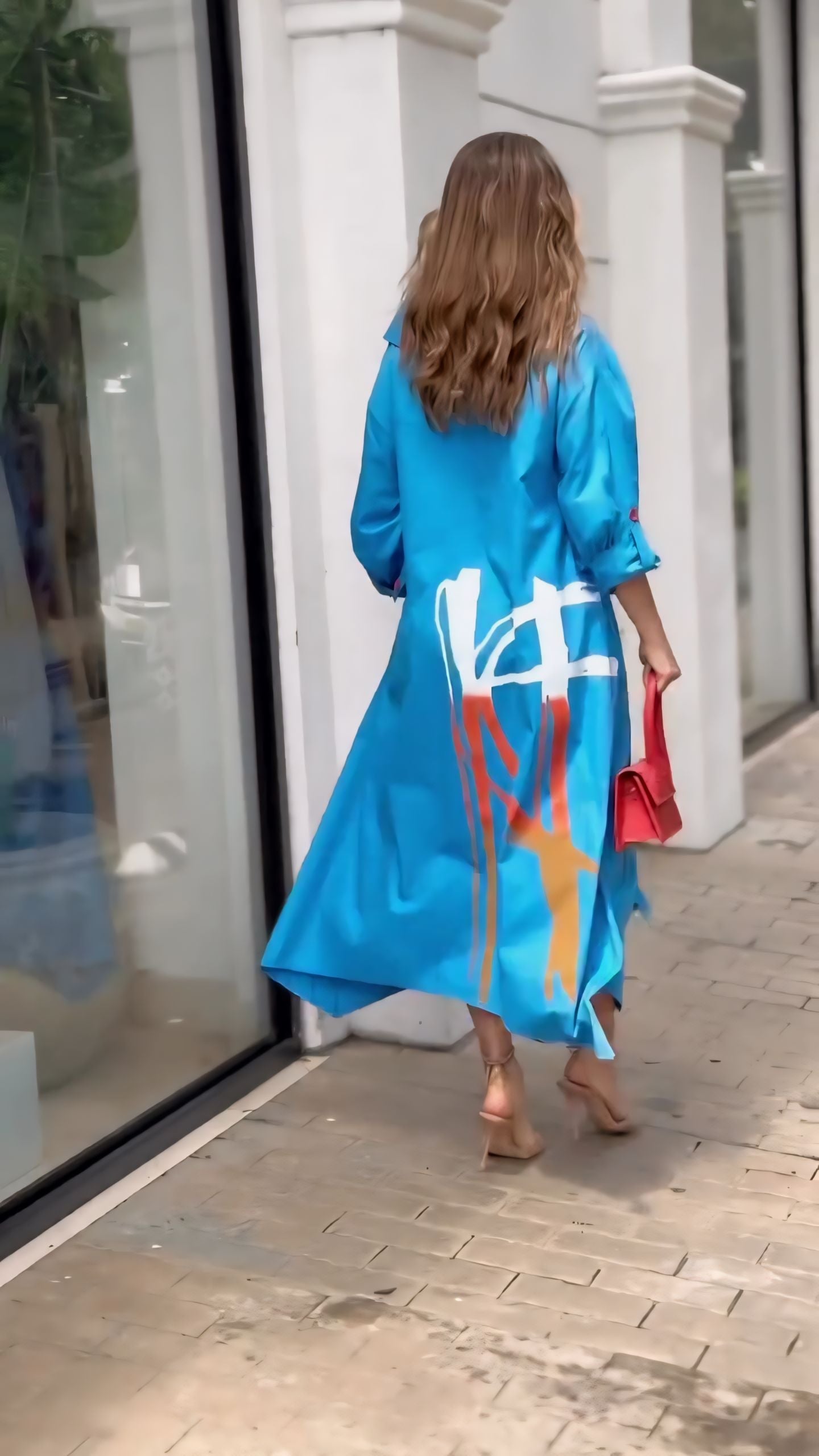 Vibrant Blue Artistic Maxi Shirt Dress