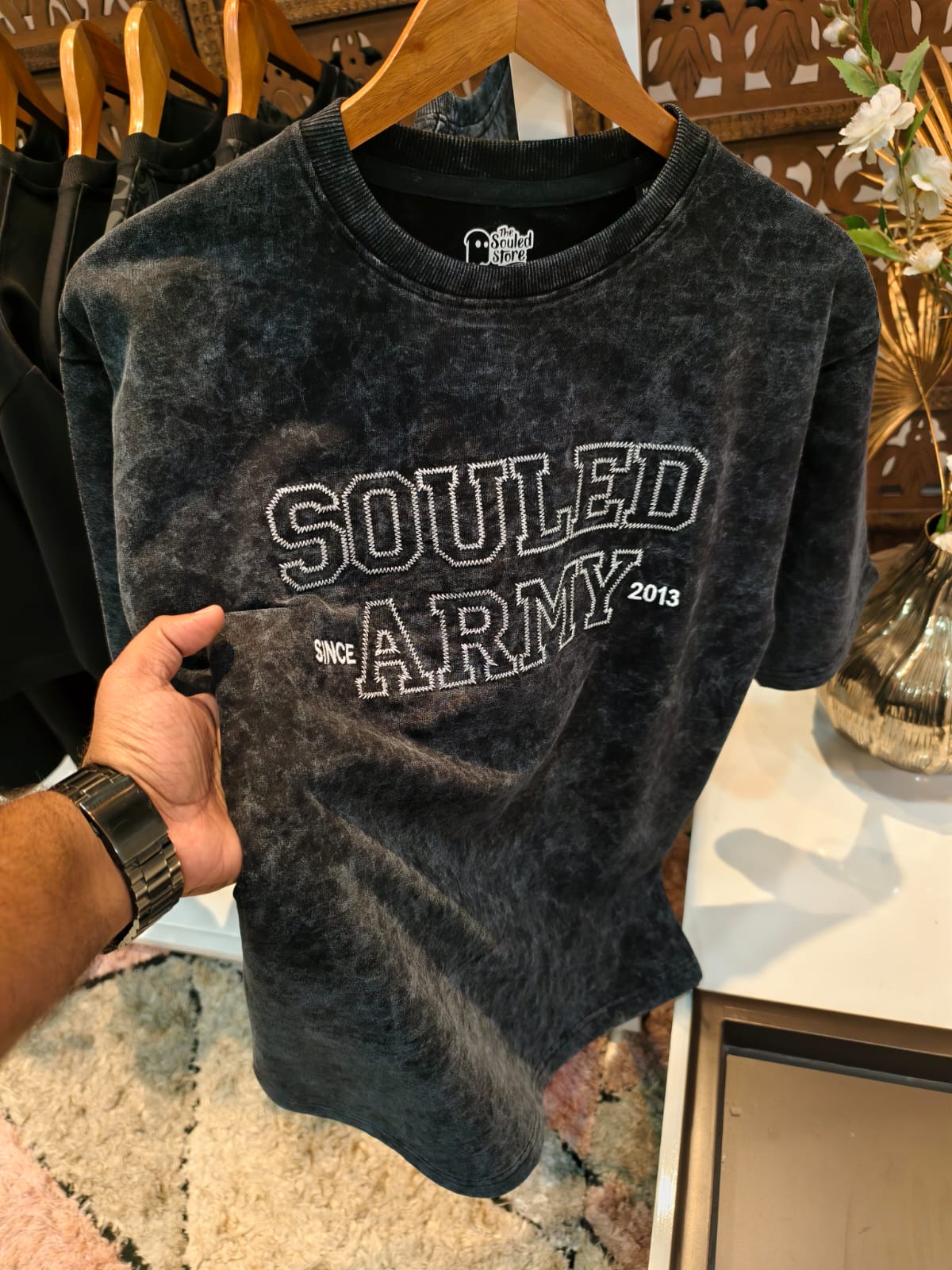 Black oversized Back printed -Half-sleeve-tshirt Soulded army